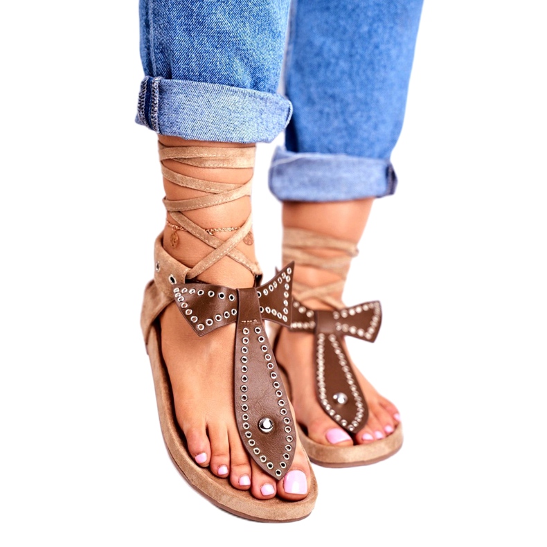 Sandale Lu Boo pentru femei, cu legături maro japoneze Mara 1