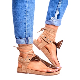 Sandale Lu Boo pentru femei, cu legături maro japoneze Mara 3