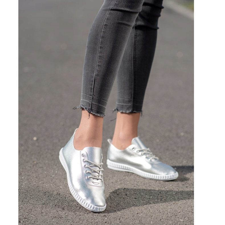 SHELOVET Adidași argintii cu piele ecologică 1