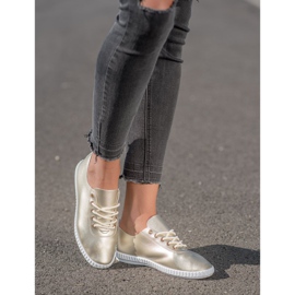 SHELOVET Adidași aurii cu piele ecologică de aur 1