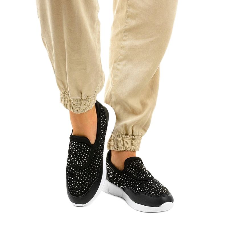 Pantofi sport alunecați negru și alb B84-1 1