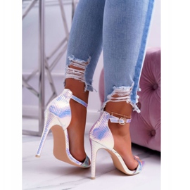 Sandale pentru femei pe toc înalt Lu Boo Opalescent Debbi alb roz argint 2