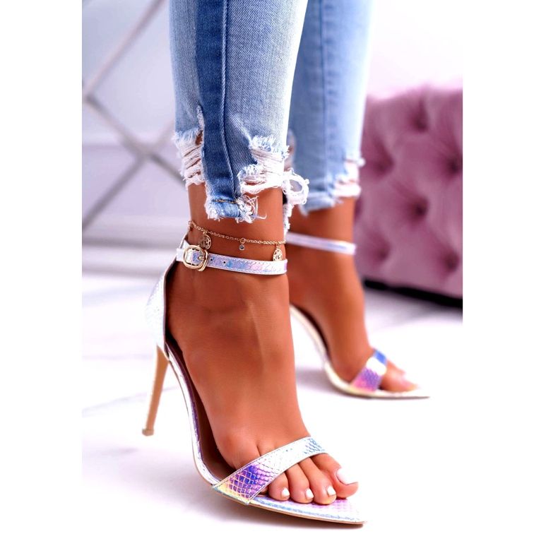 Sandale pentru femei pe toc înalt Lu Boo Opalescent Debbi alb roz argint 1