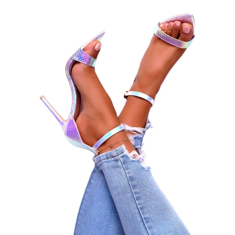 Sandale pentru femei pe toc înalt Lu Boo Opalescent Debbi alb roz argint 3