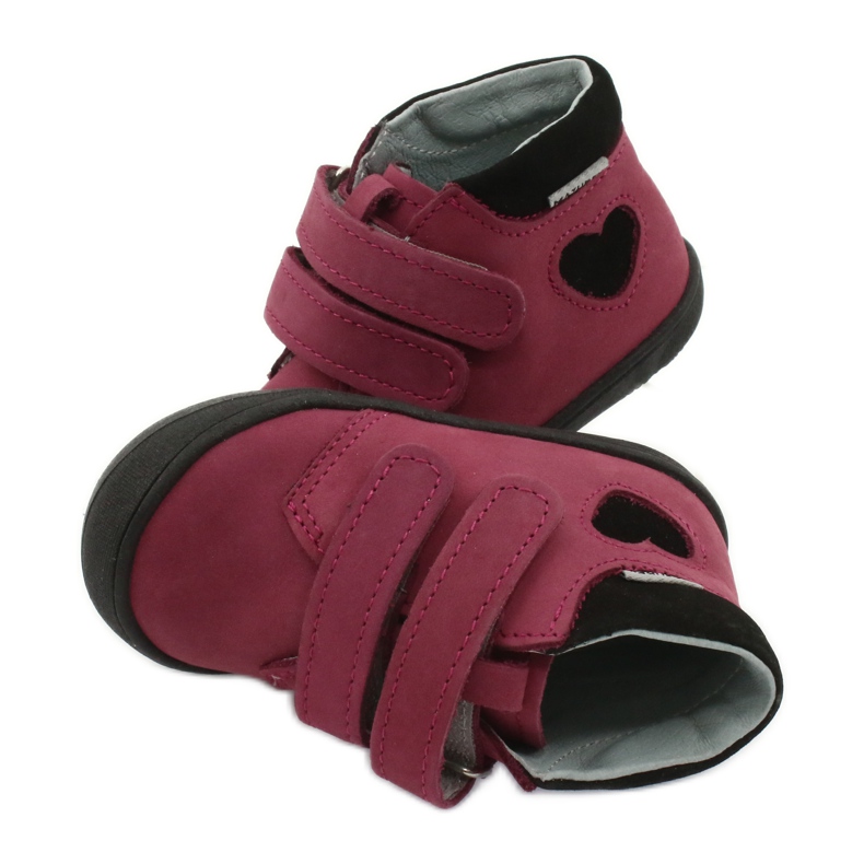Pantofi cu velcro inima Mazurek 1341 claret / negru roșu 4