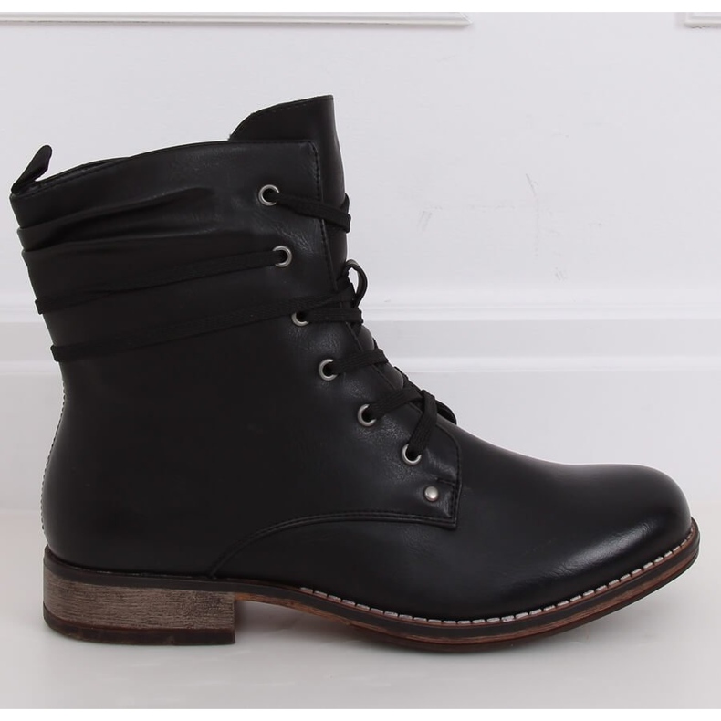 Cizme negre dantelate cu cizme negre PG08 Negru 2 Cizme negre dantelate cu cizme negre PG08 Negru 2