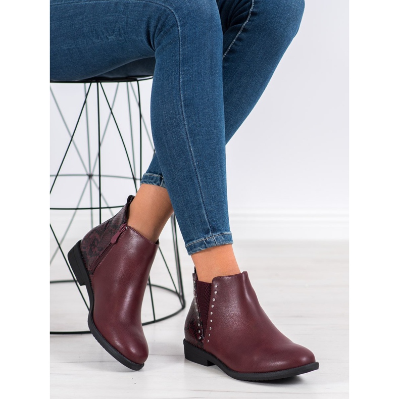 Small Swan Cizme Burgundy Snake Print roșu 1