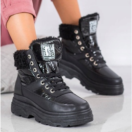 Bella Paris Adidași cu piele de oaie negru 1