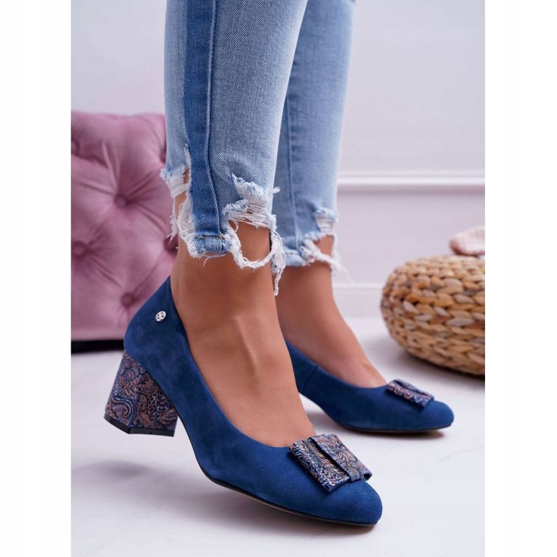 Pompele pentru femei Maciejka Suede Blue Navy 3356A-17 / 00-1 albastru 1