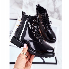 Vinceza Cizme pentru copii cald cu șoim negru lacuit cu fermoar 1