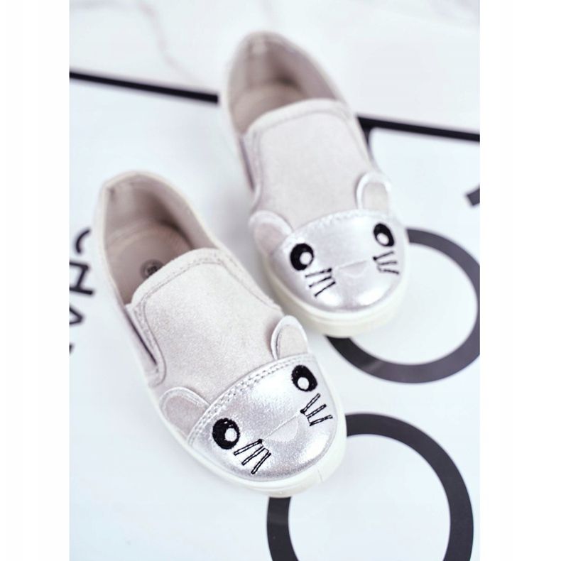 Sabana Adidași pentru copii Slip-on cu șoareci Candys gri deschis 1