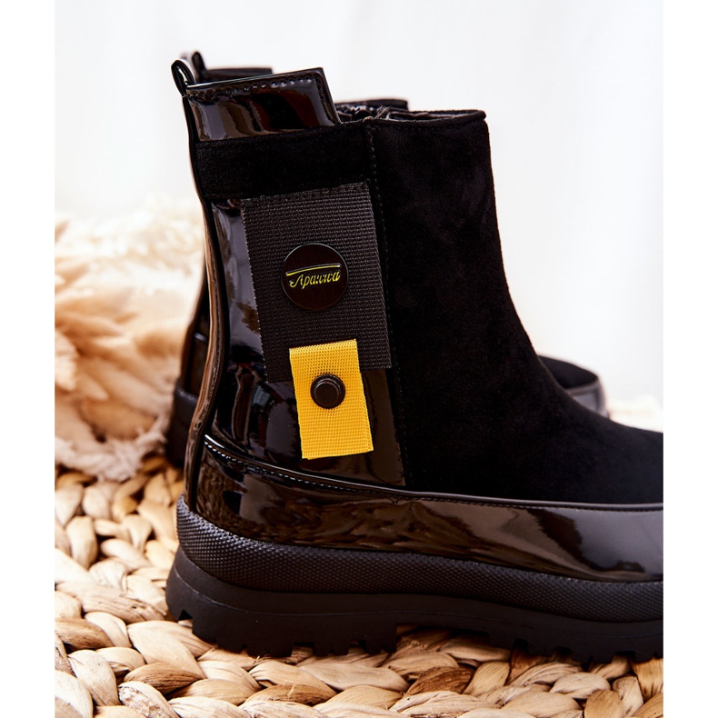 Apawwa Cizme lăcuite din piele neagră pentru copii My Lovely negru negru 1