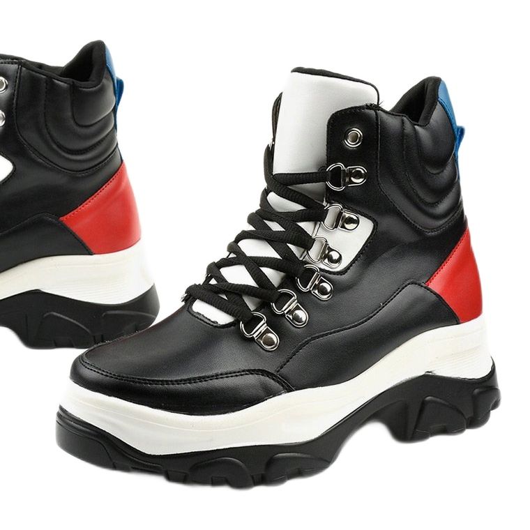 Adidași negri colorat Neamelira alb negru roșu 1