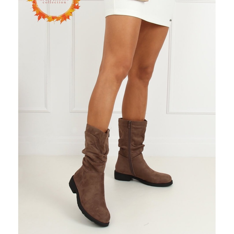 Cizme scurte de femei bej închis CH1908 Kaki 1