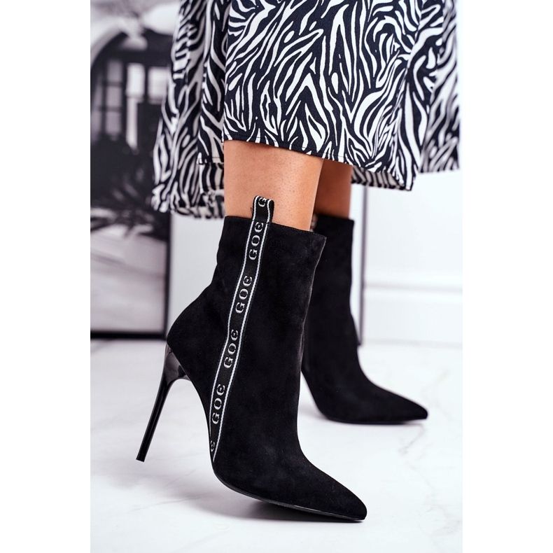 GOE Cizme de damă cu toc înalt piele de căprioară negru GG2N3005 2