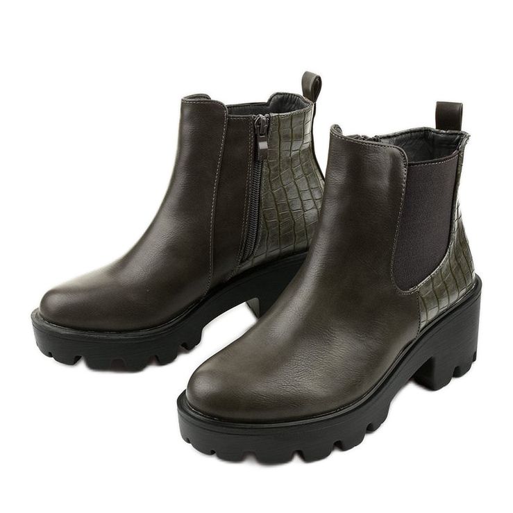 Cizme plate gri din piele ecologică Înființate 2 Cizme plate gri din piele ecologică Înființate 2