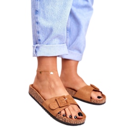 BUGO Papuci maro pentru femei, cataramă ajustabilă, rosalină 1