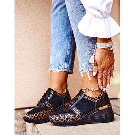 S.Barski Încălțăminte sport pentru femei Adidași Piele negru Metronus bej de aur 1