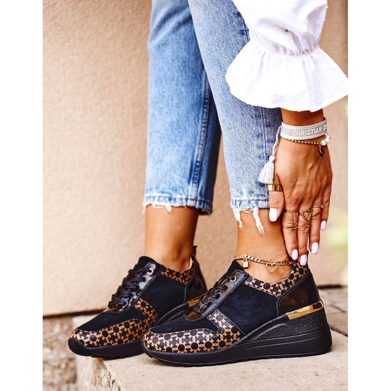 S.Barski Încălțăminte sport pentru femei Adidași Piele negru Metronus bej de aur 1