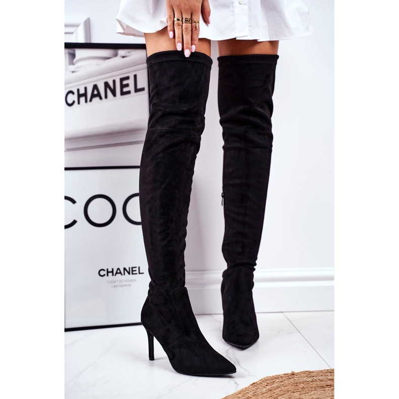 S.Barski Cizme de damă cu toc înalt piele întoarsă Huanto negru 1