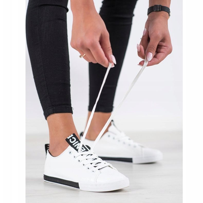 SHELOVET Adidași din piele ecologică alb negru 1