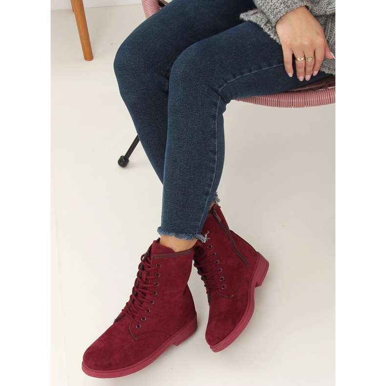 Cizme cu cordon burgund E2002 Wine roșu 2