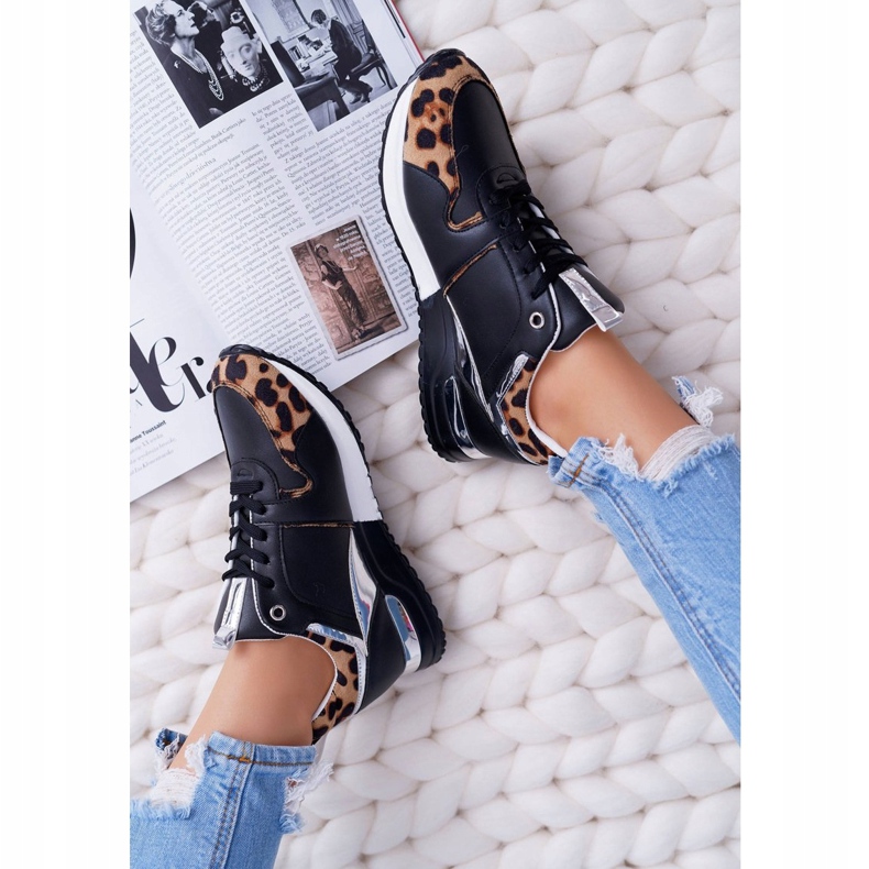 Încălțăminte sport pentru femei cu model leopard Fippo negru multicolor 1