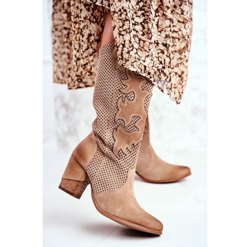 Exquisite Cizme de damă pe toc înalt Piele bej rozmarin 1 Exquisite Cizme de damă pe toc înalt Piele bej rozmarin 1