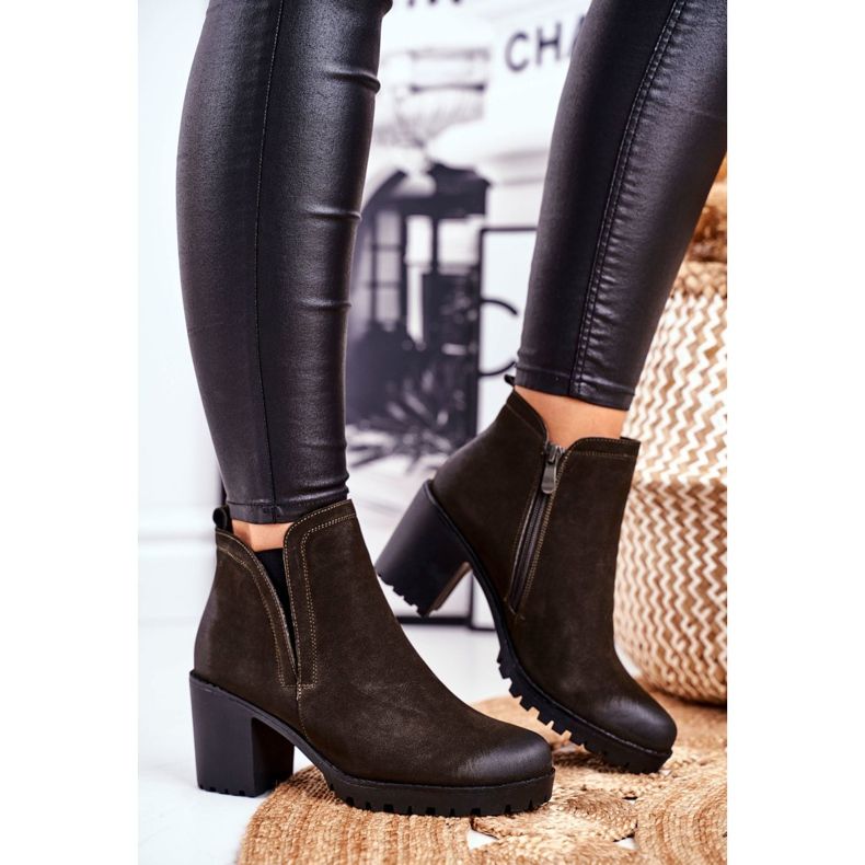 S.Barski Cizme de damă pe toc cald Kaki Veronica maro 2