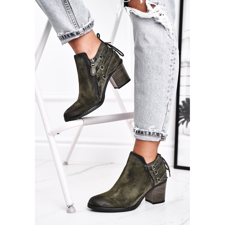 Cizme de damă pe toc Maciejka Spring Leather Olive 04812-24 verde 2