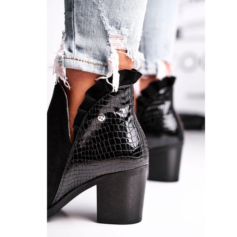 Cizme de damă pe toc, piele de primăvară Maciejka negru 04833-01 1