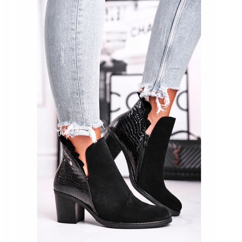 Cizme de damă pe toc, piele de primăvară Maciejka negru 04833-01 2