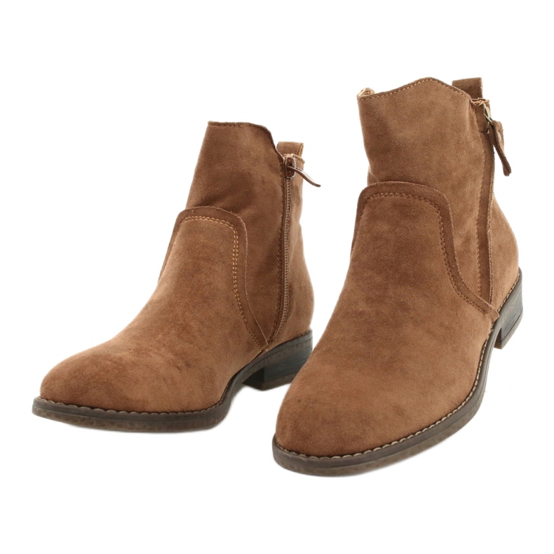 Evento Botine din piele camel cu fermoare maro 2