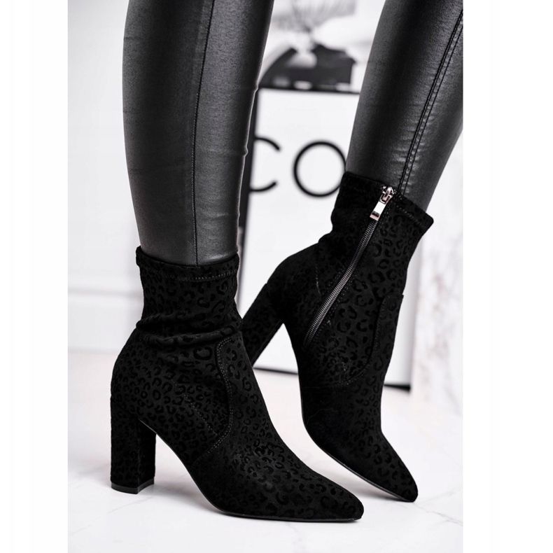 S.Barski Cizme de damă pe toc Centki Black Panther negru 2