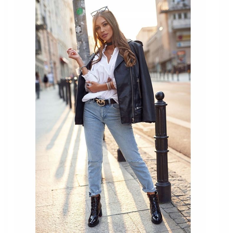 S.Barski Cizmele de damă pe toc lacuit negru Do It Better 1