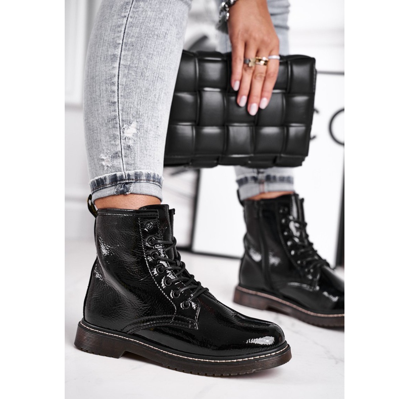 EVE Cizme pentru femei Cizme Trappers lăcuite Negru Marita 1