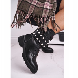 FE1 Cizme înalte plate pentru femei, negre cu perle Mishigan negru 1 FE1 Cizme înalte plate pentru femei, negre cu perle Mishigan negru 1