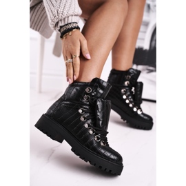 BUGO Cizme plate pentru femei cu limbă Black Passa negru 1