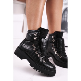 BUGO Cizme plate pentru femei cu limbă Black Passa negru 2