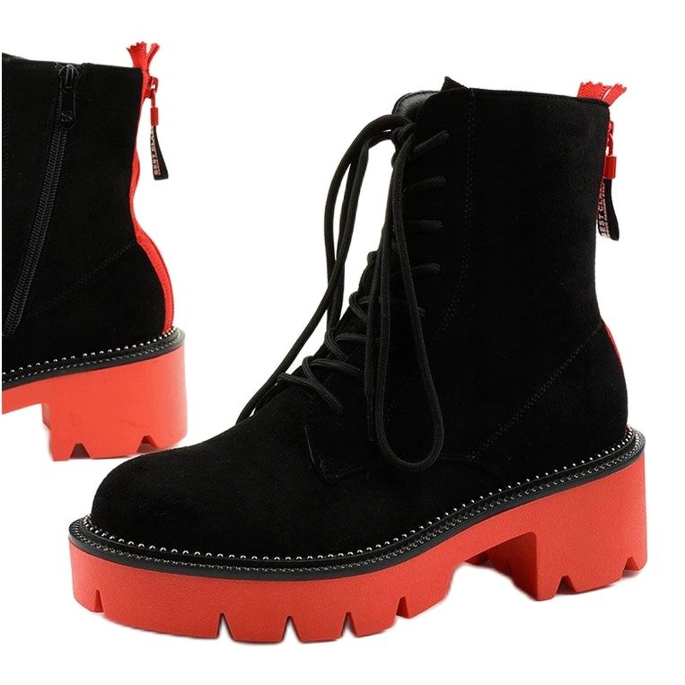 Cizme centrifugale din piele de căprioară neagră negru portocale 1 Cizme centrifugale din piele de căprioară neagră negru portocale 1