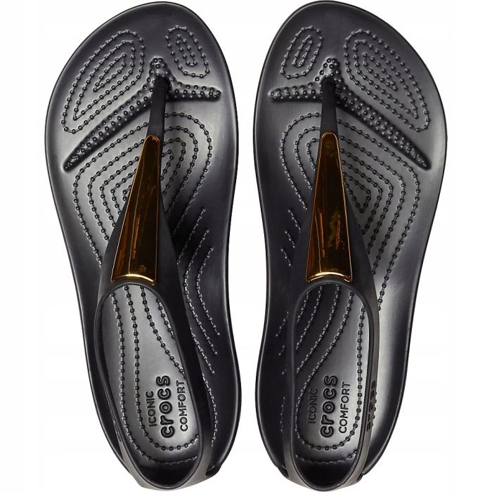Sandale Crocs pentru femei Serena Metallic Bar Fp W negru și auriu 206420 751 de aur 2