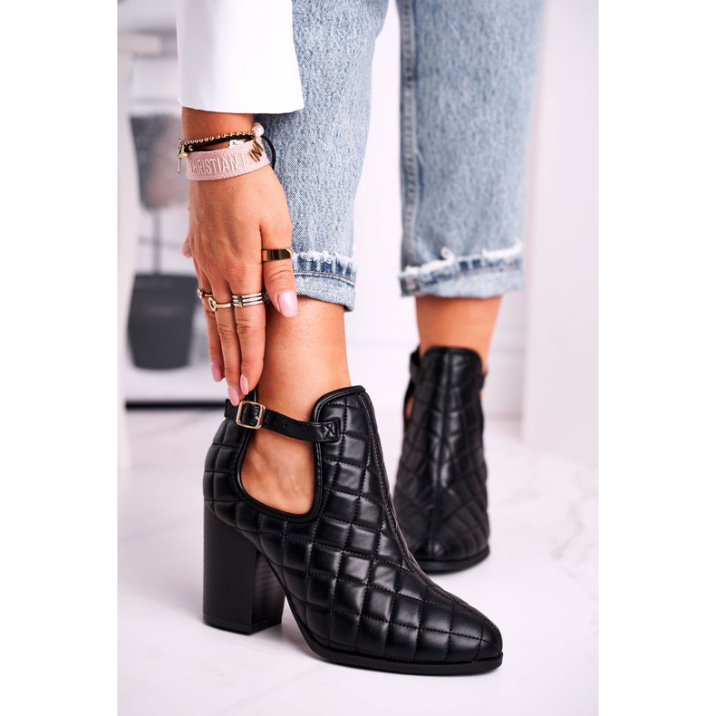 FB1 Cizme de damă pe toc matlasate cu decupaje Black Dreams negru 2