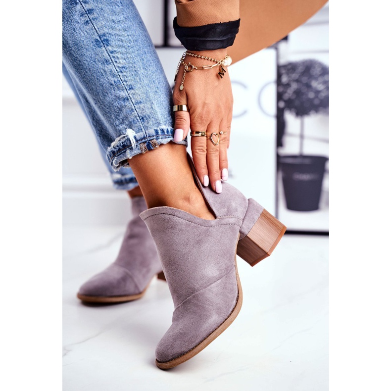 MSMG Cizmele de damă pe toc înalt decupează mini meliori gri 1