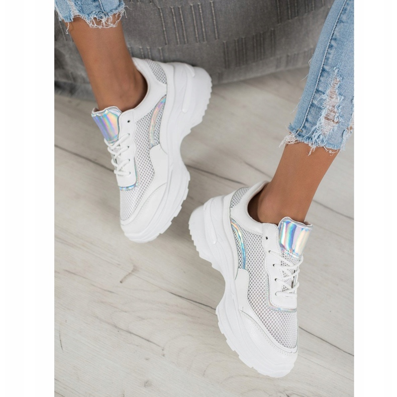 SHELOVET Adidași albi la modă argint 2