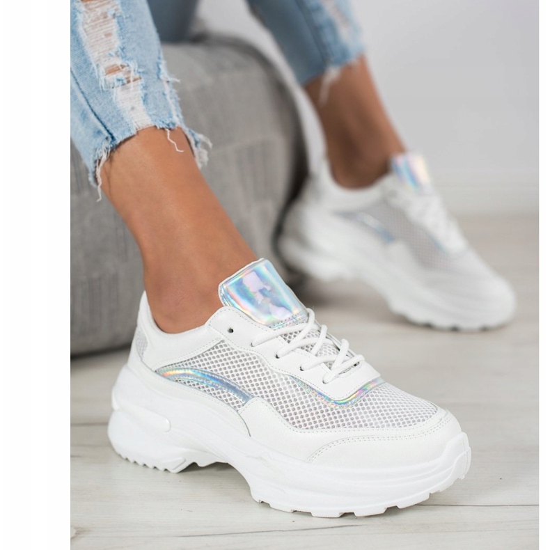 SHELOVET Adidași albi la modă argint 1
