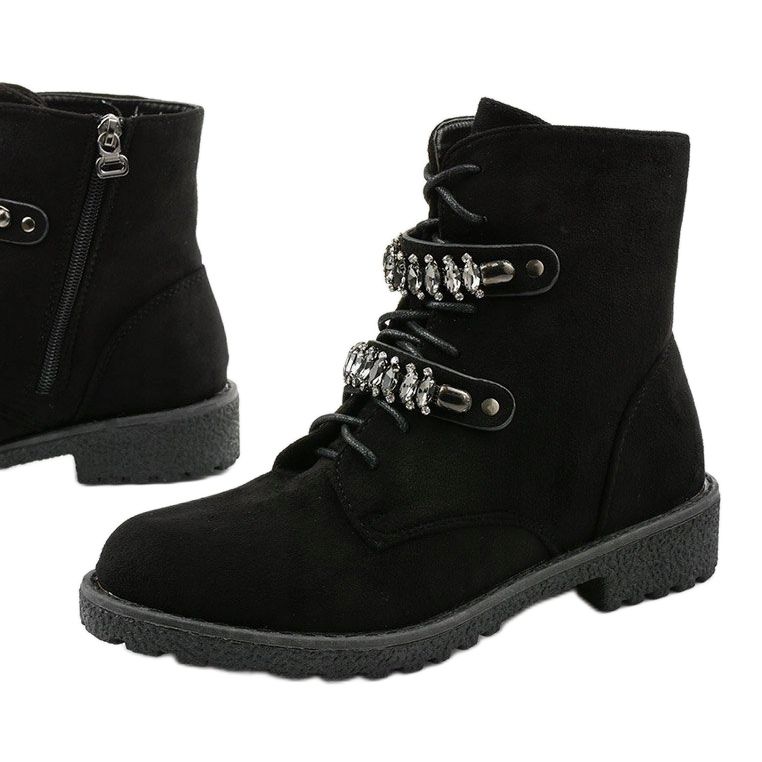 Ghete negre cu dungi decorative Ginoraya negru 1