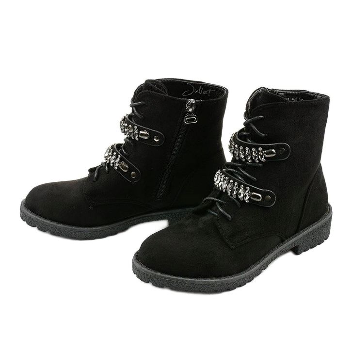 Ghete negre cu dungi decorative Ginoraya negru 2