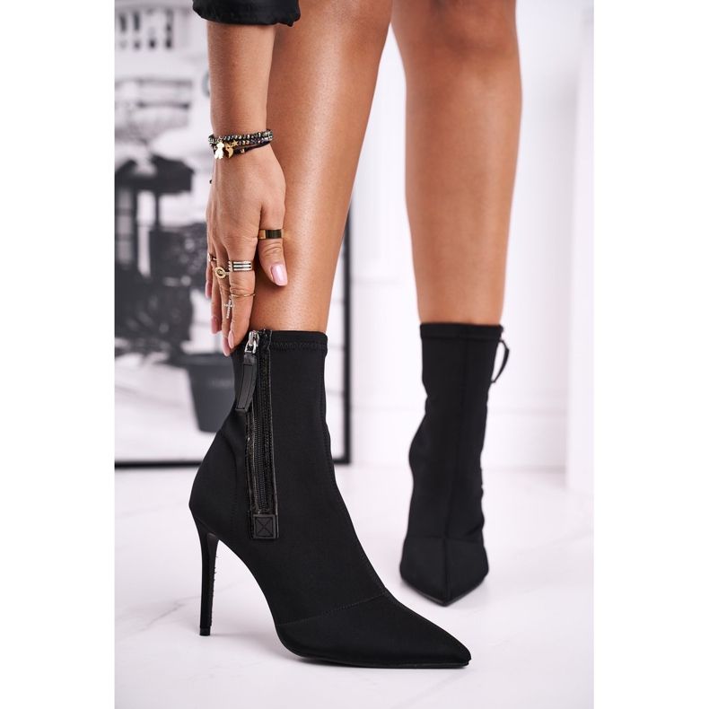 FG2 Cizme de damă pe toc înalt Lycra Negru Relase Me 1