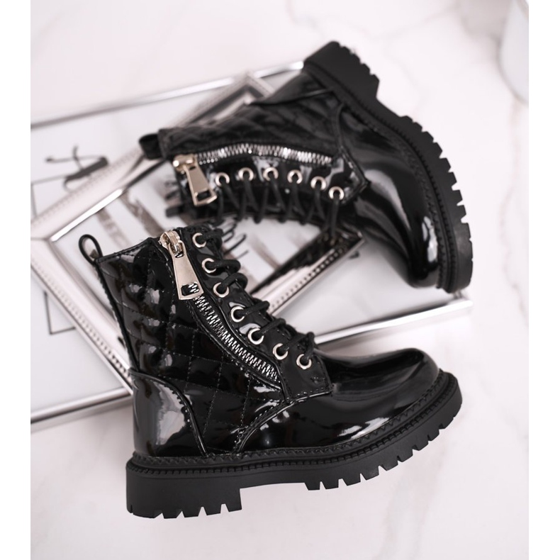 FRROCK Cizme pentru copii încălzite cu blană, negru lăcuit Say You 1