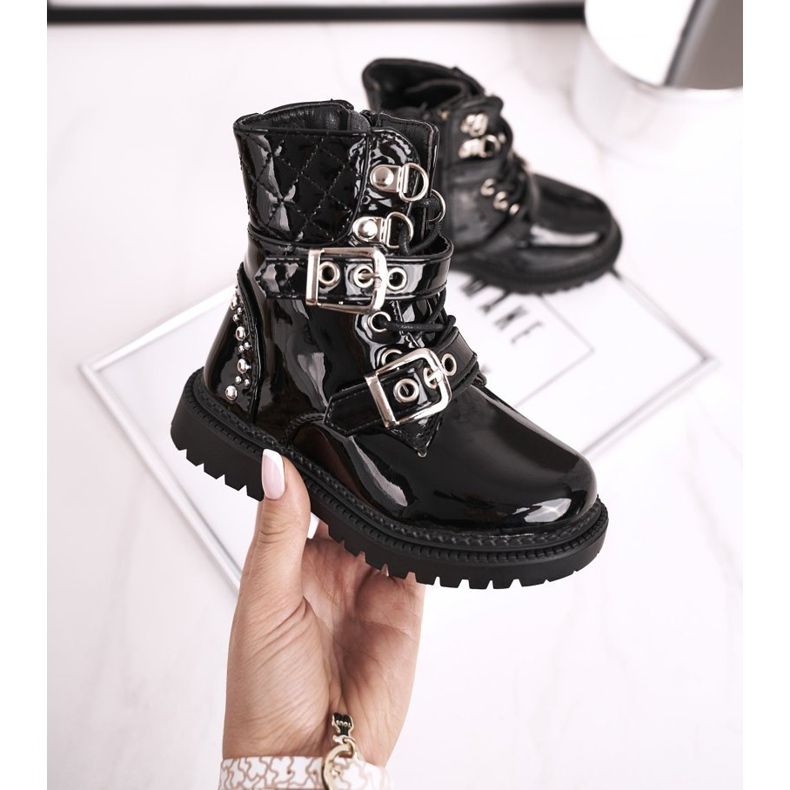 FRROCK Cizme pentru copii încălzite cu blană, caramel negru lăcuit 1